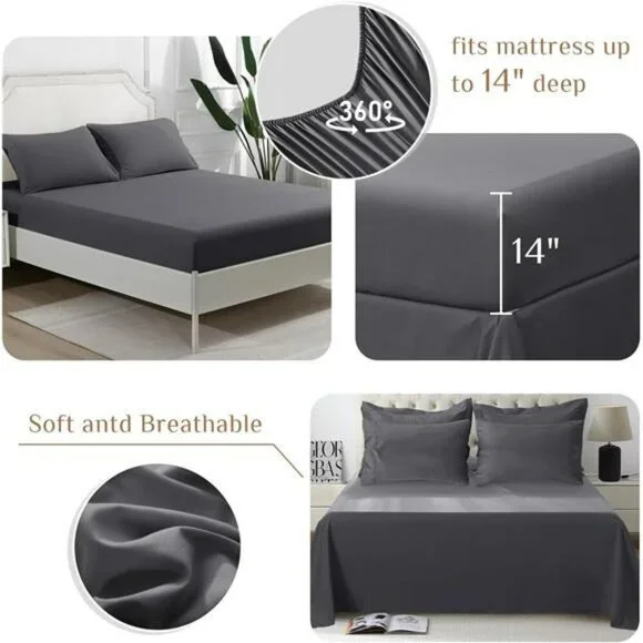 Queen Comforter Set 7 Piece Bed in a Bag Soft Down Alternative Dark Grey